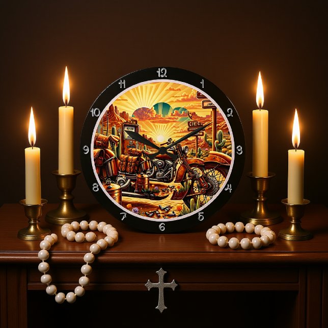 Relógio Grande Desert Motorcycle Sunset (Criador carregado)