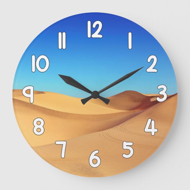 Relógio Grande Desert Sand Wall Clock – Blue Sky Nature Landscape (Frente)