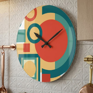 Relógio Grande Design Abstrato em Estilo Retro Geométrico Risogra