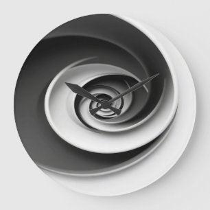 Relógio Grande Design Abstrato Espiral Preto e Branco Elegante, 