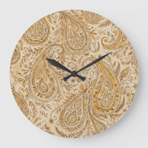 Relógio Grande Design Clássico Quente e Aconchegante Paisley Dour