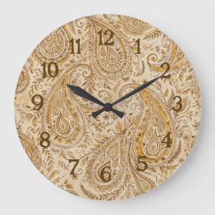 Relógio Grande Design Clássico Quente e Aconchegante Paisley Dour