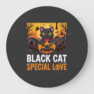 Relógio Grande Design de Abóbora de Amor Especial de Gato Preto d