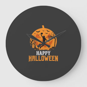 Relógio Grande Design de Abóbora de Basquete no Halloween_1