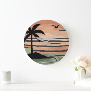 Relógio Grande Design de árvore de palmeira de pôr do sol tropica