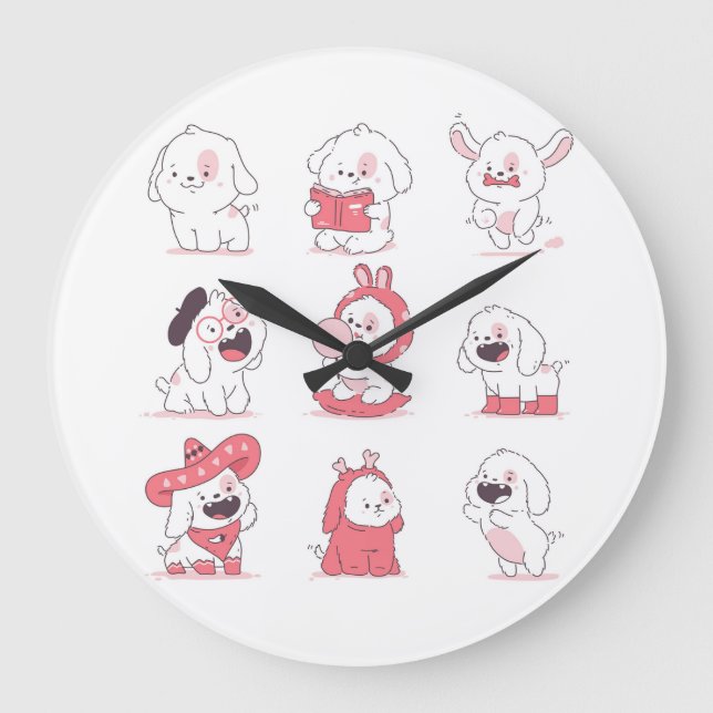 Relógio Grande design de cachorro fofo kawaii (Frente)