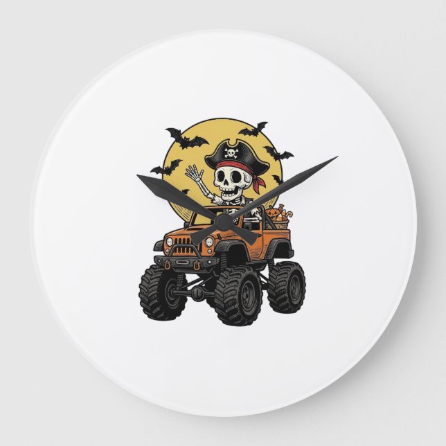 Relógio Grande Design de caminhão monstro de esqueleto pirata de  (Frente)