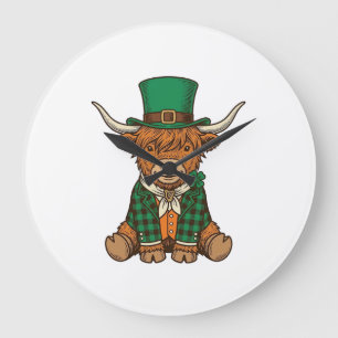 Relógio Grande Design de Camisa Vintage Trevo Irlandês Vaca das T