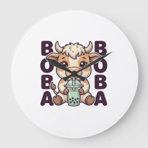 Relógio Grande Design de camiseta vintage de chá boba de vaca fof