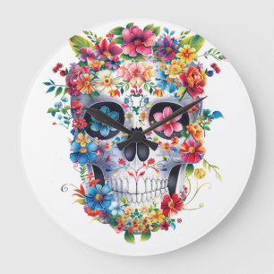 Relógio Grande Design de Caveira Floral