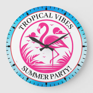 Relógio Grande Design de Círculo de Verão Flamingo Rosa-68730