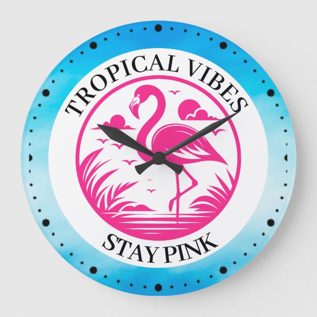 Relógio Grande Design de Círculo de Verão Flamingo Rosa-68730 (Frente)