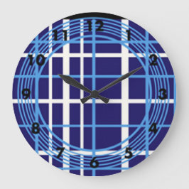 Relógio Grande Design de Círculos de Xadrez Azul