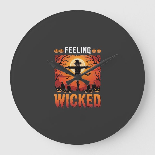 Relógio Grande Design de Espantalho de Halloween Sentindo-se Malv (Frente)