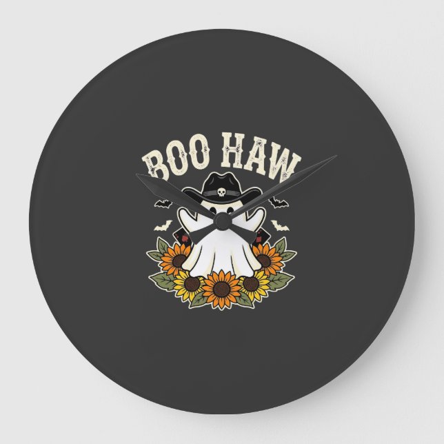 Relógio Grande Design de Fantasma de Halloween Ocidental Boo Haw (Frente)