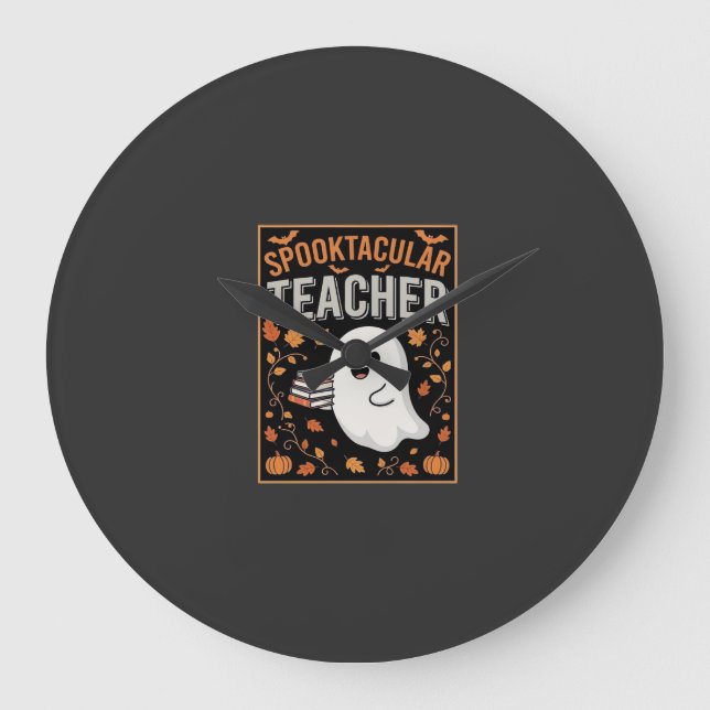 Relógio Grande Design de Fantasma de Halloween para Professores E (Frente)