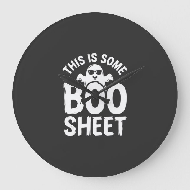 Relógio Grande Design de Fantasma Folha Boo Halloween Engraçado_1 (Frente)
