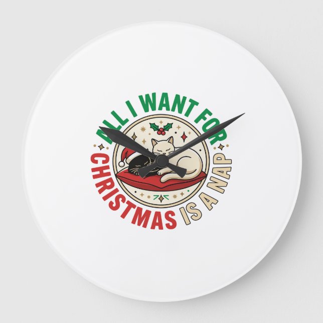 Relógio Grande Design de Férias de Soneca de Gato de Natal (Frente)
