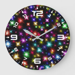 Relógio Grande Design de Fogos de Artifício Estrelas Coloridas