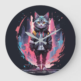 Relógio Grande Design de Gato Fofo e Elegante