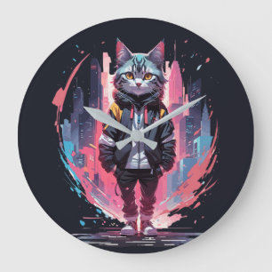 Relógio Grande Design de Gato Fofo e Elegante