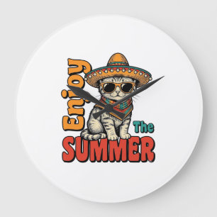 Relógio Grande Design de Gravura Vintage de Gato de Verão Engraça