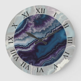 Relógio Grande design de mármore de ágata azul roxo branco