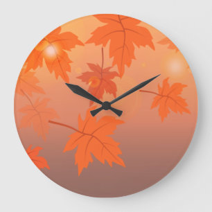 Relógio Grande Design de outono com folhas de maple e efeito de c