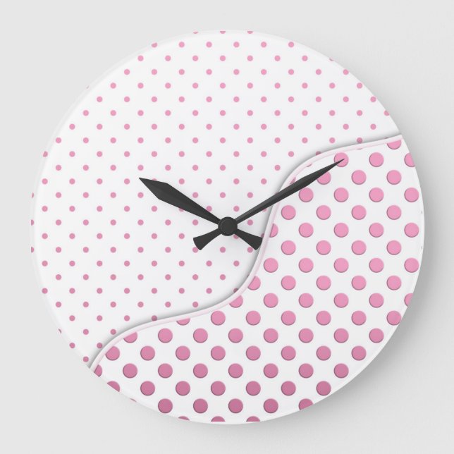 Relógio Grande Design de padrão de Bolinhas branco e rosa doce (Frente)