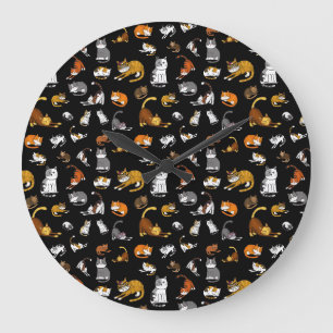 Relógio Grande design de padrão de gato giro preto para amantes d