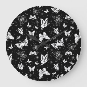 Relógio Grande Design de Padrão de Ilustração de Borboleta Branca