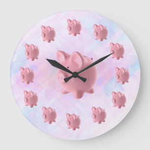 Relógio Grande Design de Porco Rosa Engraçado