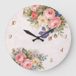 Relógio Grande Design de Rosa Floral Personalizada Rústica Vintag
