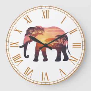 Relógio Grande Design de Silhueta de Elefante de Exposição Dupla