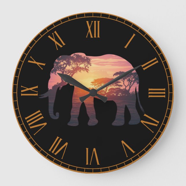 Relógio Grande Design de Silhueta de Elefante de Exposição Dupla  (Frente)