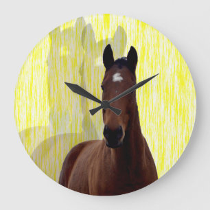 Relógio Grande Design de Sombras Amarelas de Cavalo de Castanha,