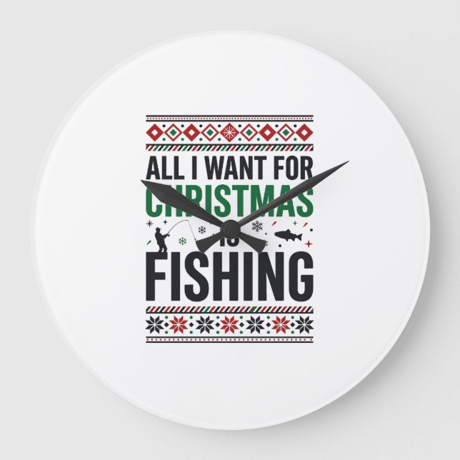 Relógio Grande Design de Suéter Feio de Pesca de Natal (Frente)