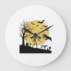 Relógio Grande Design de Vetor de Cão de Esqueleto de Halloween V