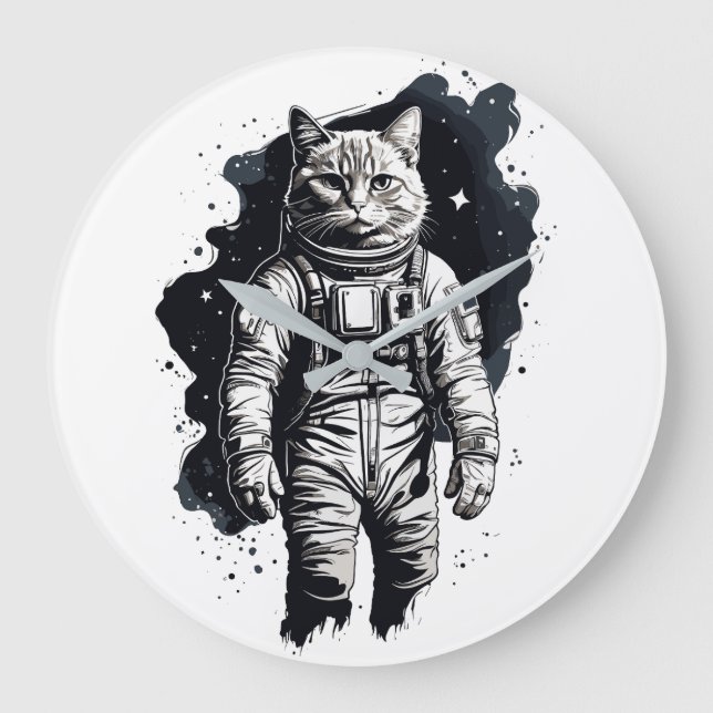 Relógio Grande Design do Astronauta de Tinta Preta (Frente)
