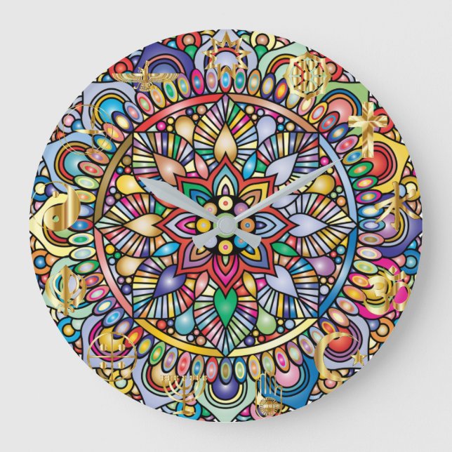 Relógio Grande Design do espectro de cores Mandala (Frente)