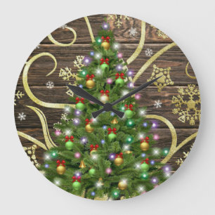 Relógio Grande Design Dourado de madeira de árvore de Natal elega