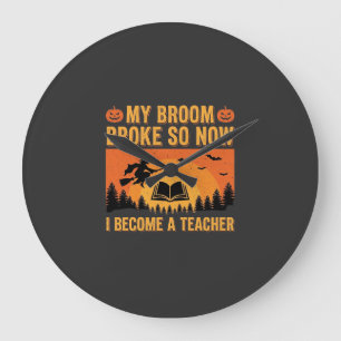 Relógio Grande Design engraçado de professora de Halloween vassou