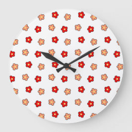 Relógio Grande Design Flor Branca e Vermelho Branco