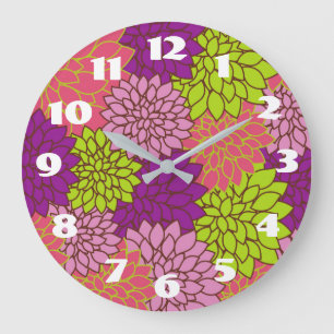 Relógio Grande Design Floral Negrito, Cor-de-rosa,
