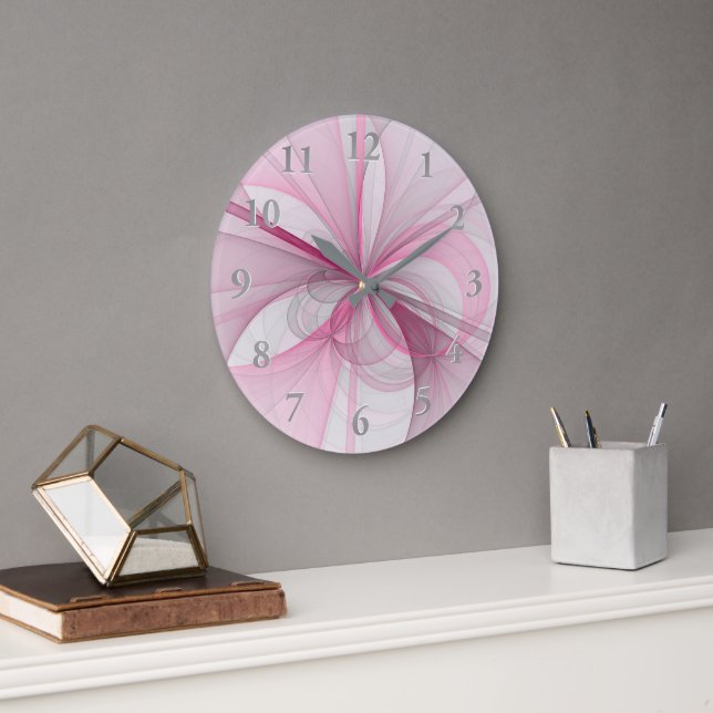 Relógio Grande Design Fractal de Cinza Abstrato moderno (Escritório)