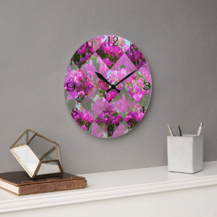 Relógio Grande Design geométrica da Flor Bougainvillea rosa,