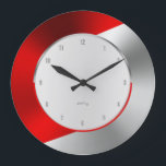 Relógio Grande Design Geométrica Moderna de Vermelho e Prata<br><div class="desc">Design abstrato dinâmica,  legal dinâmica,  impressão ,  moderna,  vermelha e cinza-metálica,  cortante elegante.</div>