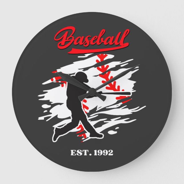 Relógio Grande Design Gráfico de Silhueta de Beisebol – EST. 1992 (Frente)