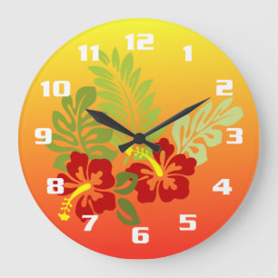 Relógio Grande Design inspirado em Retiro Tropical Hibisco & Pôr