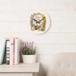 Relógio Grande Design Inspirador de Jardinagem Floral em Aquarela